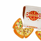 Plush pet pizza box toy with four removable pizza slice pieces.
