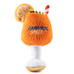 Plush dog toy shaped like an Apawrol Spritz cocktail glass with an orange slice and straw, featuring embroidered details. Soft squeaky novelty chew toy for pets.