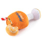Plush dog toy shaped like an Apawrol Spritz cocktail glass with an orange slice and straw, featuring embroidered details. Soft squeaky novelty chew toy for pets.
