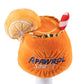 Plush dog toy shaped like an Apawrol Spritz cocktail glass with an orange slice and straw, featuring embroidered details. Soft squeaky novelty chew toy for pets.