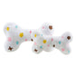 Luxury-inspired white Chewy Vuiton plush dog bone toy with pastel embroidered designer motifs for dogs.